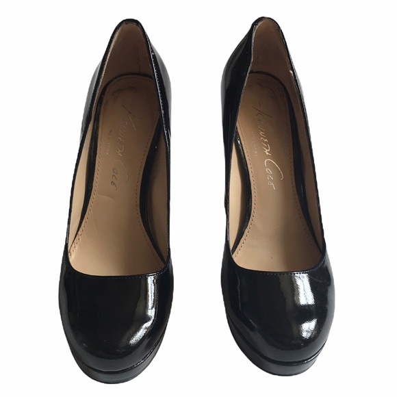 Kenneth Cole Black Chunky Patent Leather Heels - Picture 2 of 8